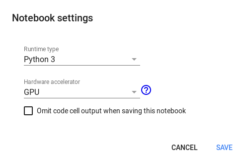 Colab notebook settings