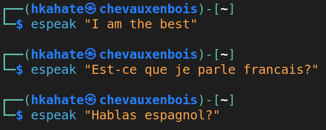 espeak command with different languages