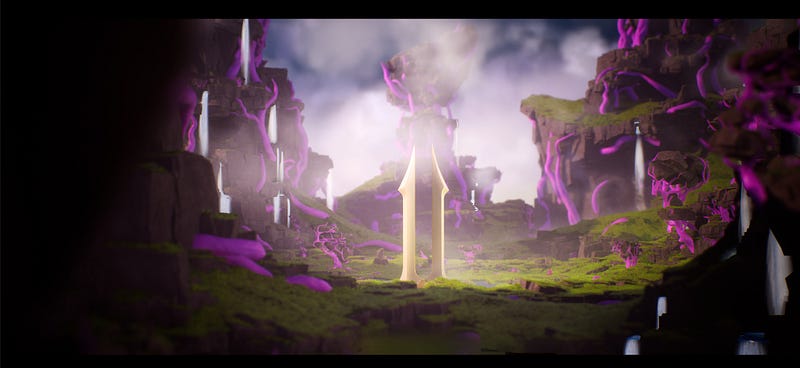 A view of the obelisk in Illuvium's Overworld.