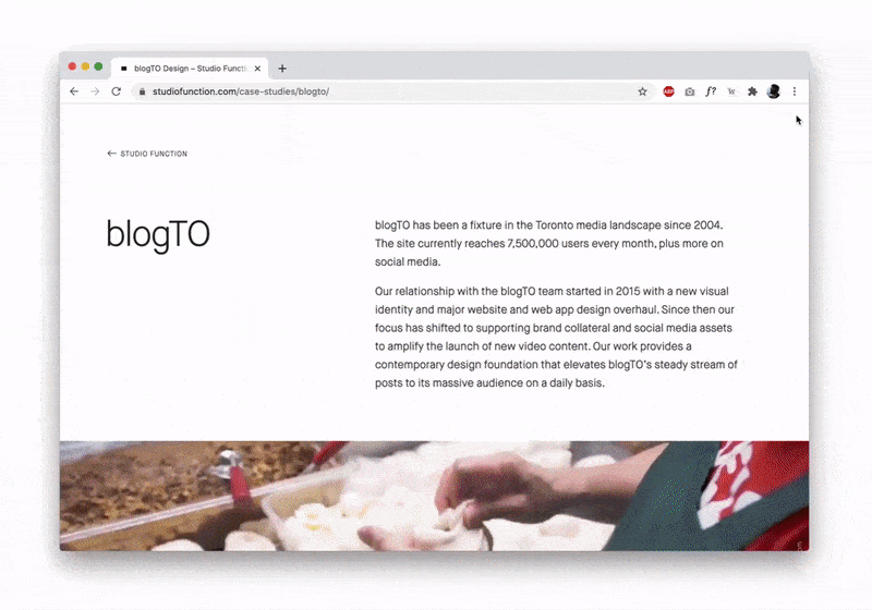 A demo of the BlogTO case study in the Studio Function portfolio