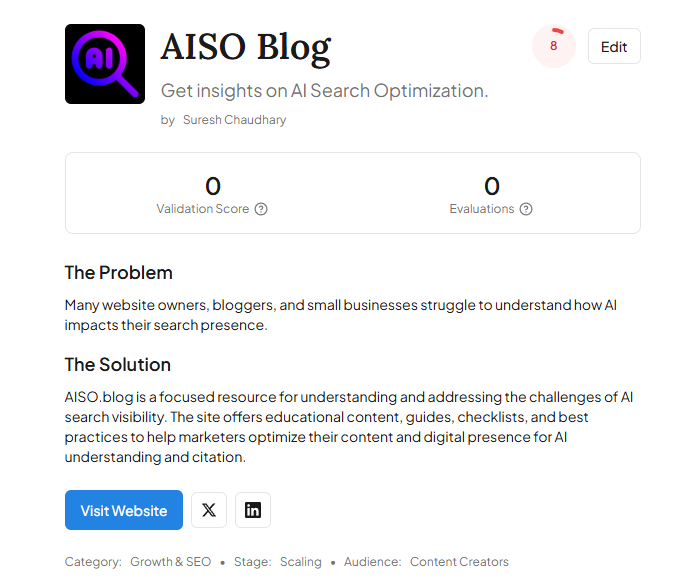 AISO Blog on Bulletin.so product website launch platform