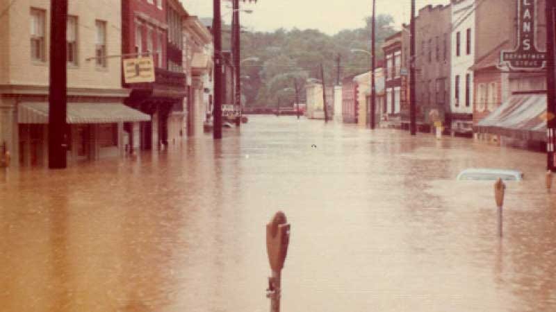 A photo of Main Street in Ellicott City, Md., in 14 feet of water