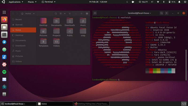 My Ubuntu 20.04 Focal Fossa testing desktop.