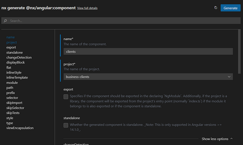 Use Nx code generators to generate a component in a library