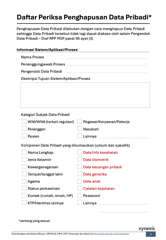 Checklist Penghapusan Data Pribadi