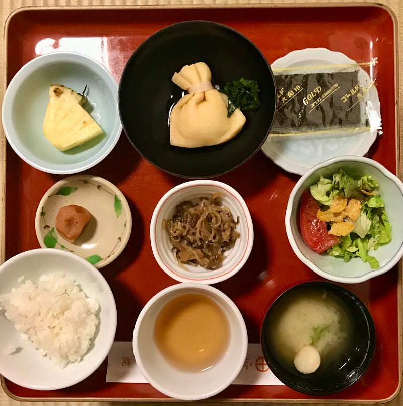 Vegetarian breakfast is served during a shukubo temple stay.