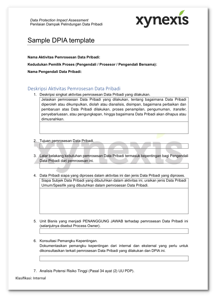 Data Protection Impact Assessment Penilaian Dampak Pelindungan Data Pribadi Sample DPIA template