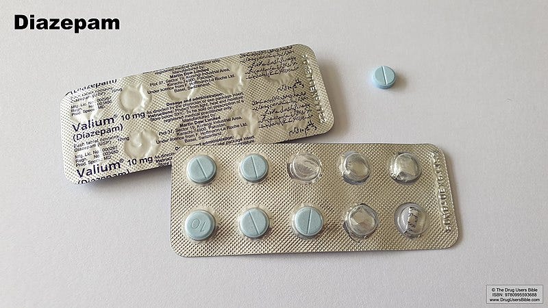 Diazepam, aka Valium. A common benzodiazepine-based sedative prescribed for depression, anxiety and seizures.