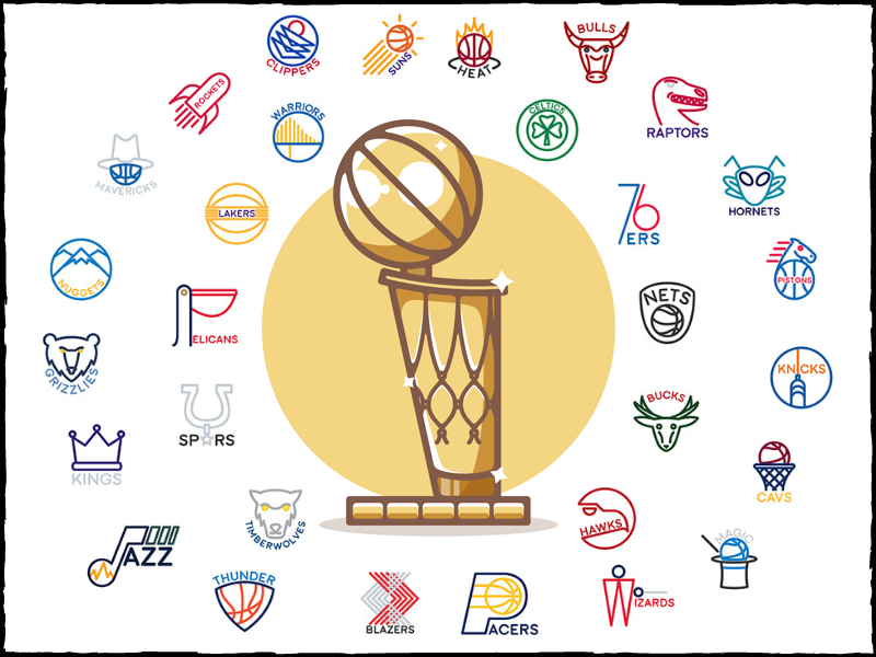 nba champion trophy with minimalist franchise logos
