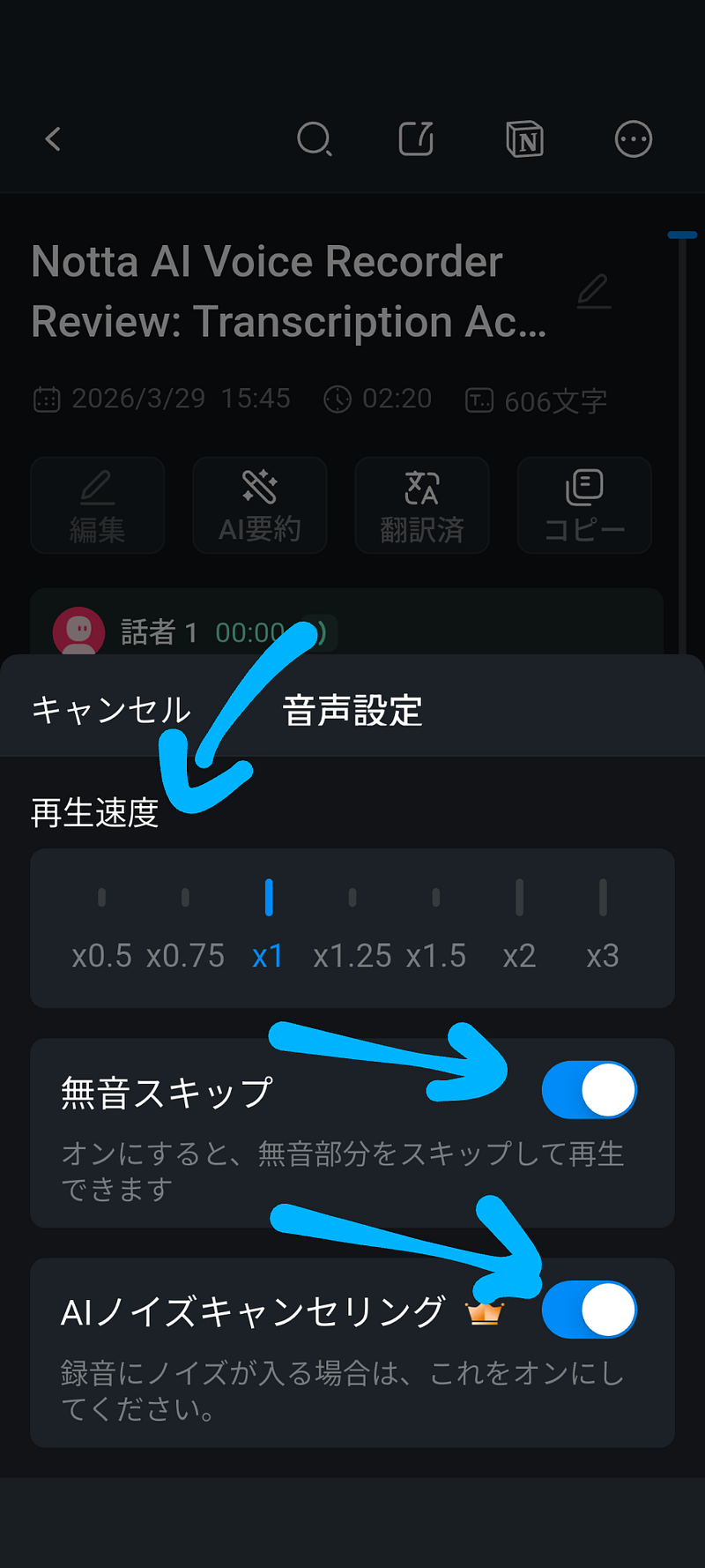 AI Noise Cancellation & Silence Skip