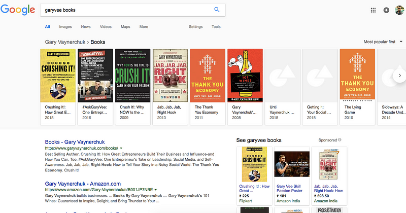 Example Google Carousel for GaryVee Books Search