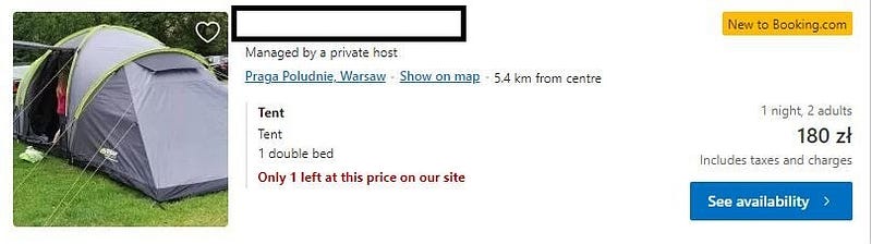 tent in warsaw for absurd prices after the influx of asylum seekers in Poland.