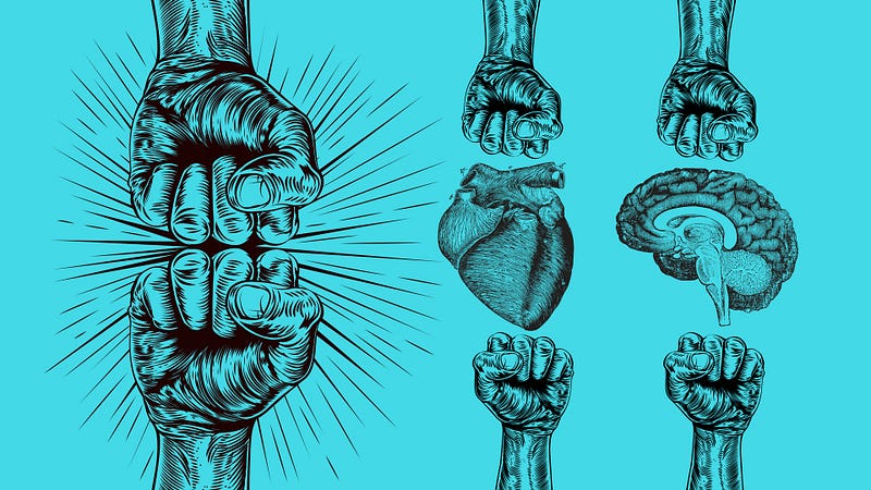 Change Management - Hands vs Hands, Hands vs Heart, Hands vs brain Illustration