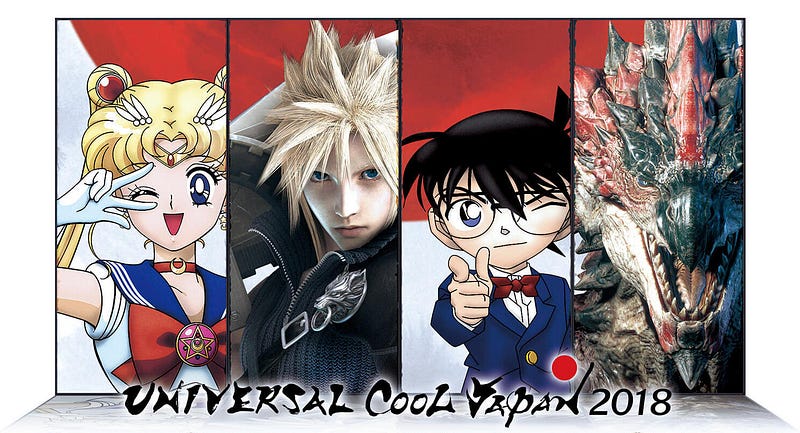 A poster for Universal Studios Japan featuirng video game and anime characters