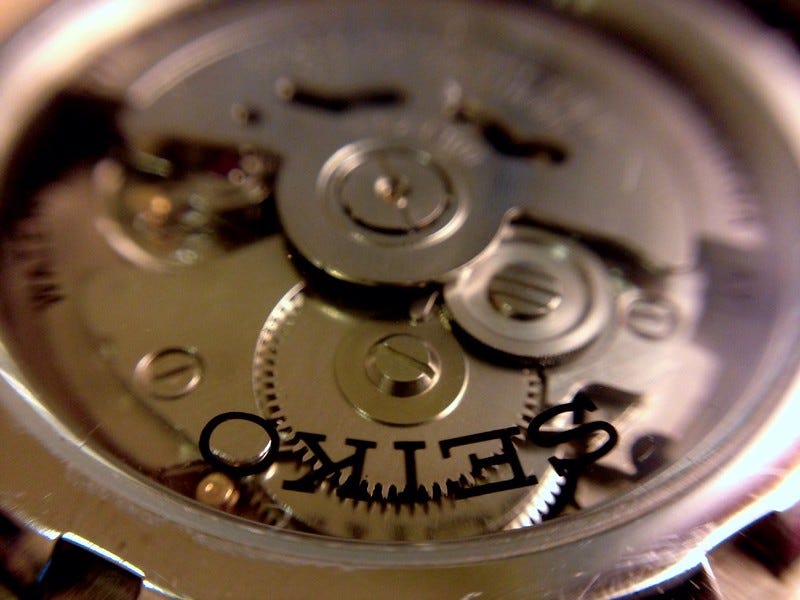 The internals of a self-winding watch