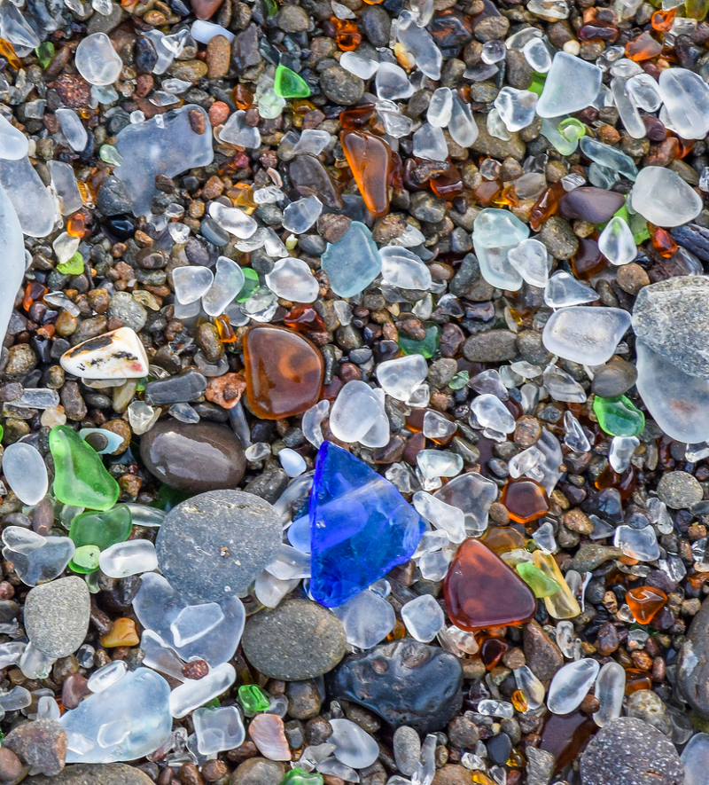 Sea glass on a beach.