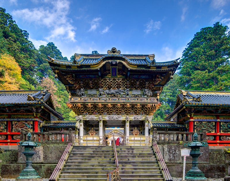 The Nikko Toshogu Shrine’s ornately decorated gate that’s known as the Yomeimon