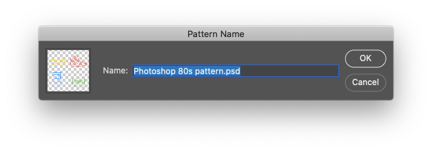 To make the contents of your Photoshop artboard into a repeating pattern, go to Edit — Define Pattern, give it a name, and click okay.
