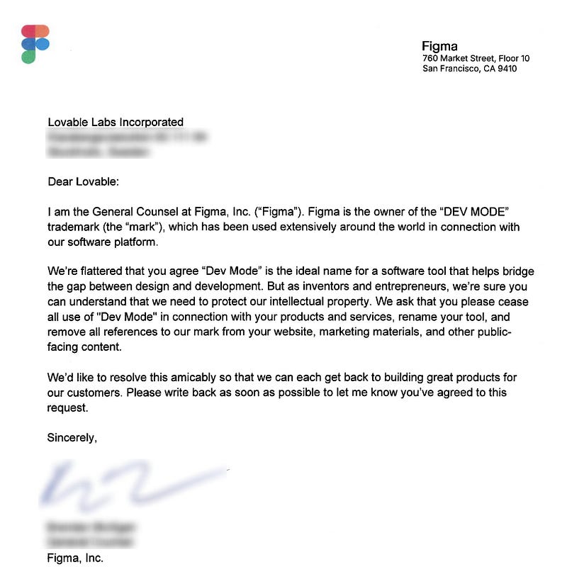 Figma Trademarked “Dev Mode.” Lovable Gets Slammed With a Cease and Desist