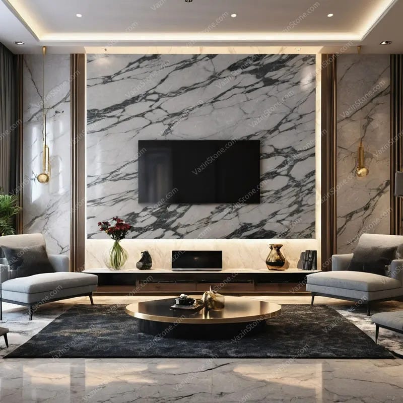 Crystal marble slab stone on TV wall