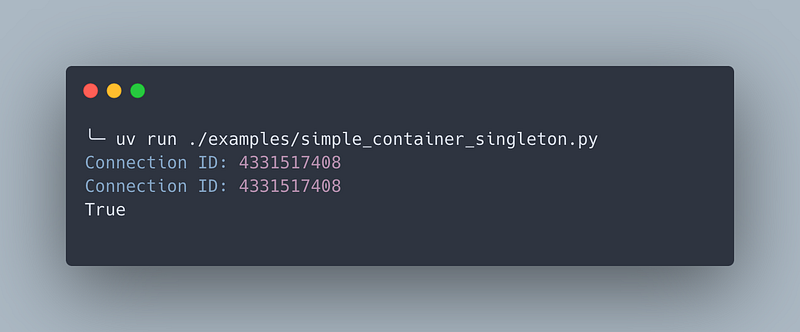 Screenshot of running the example Python script.