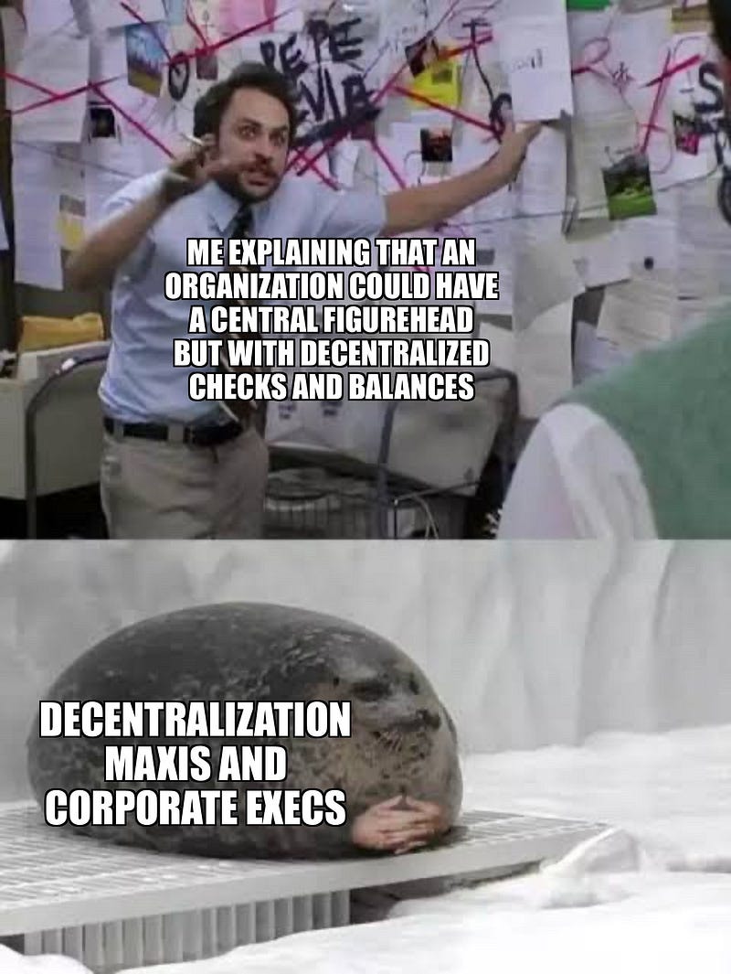 The truth beyond DAO’s hype: guy explaining to a seal meme