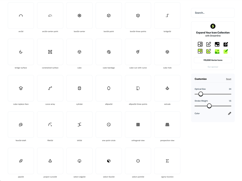 1,500+ free icons with a Figma library, React, React Native, and Flutter packages. Best for cross-platform design teams.