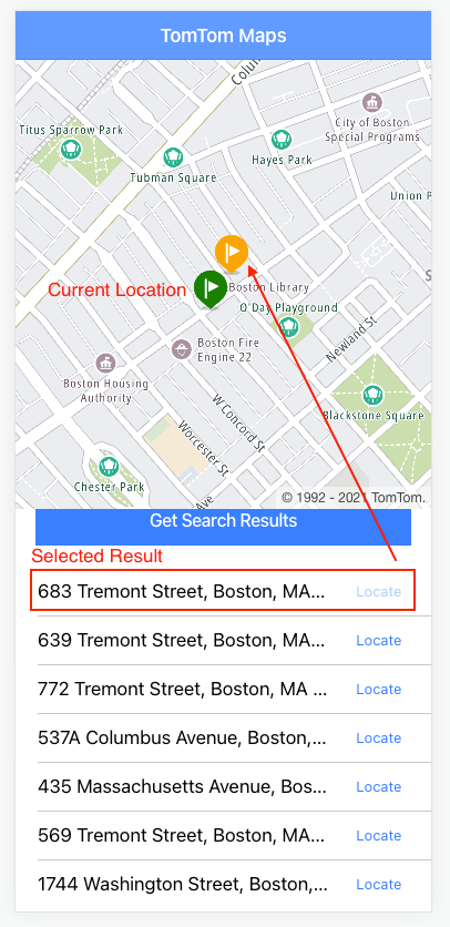 Locating TomTom search API results on map