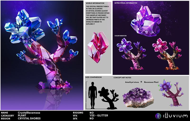 Crystalized plants from the Crystal Shores region of the game Illuvium.