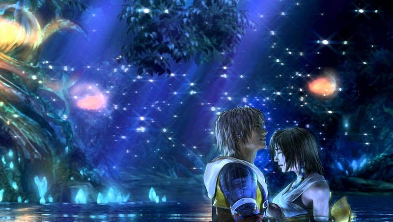 Tidus and Yuna under starry skies