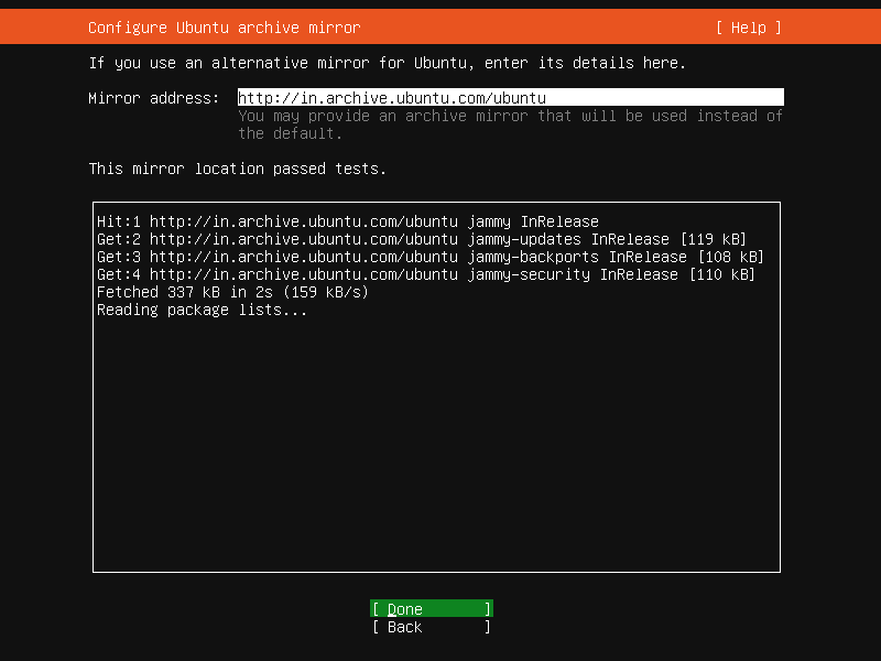 Install and configure the VM—step 8— Configure Ubuntu Archive Mirror