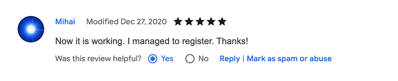User review: Not it is working. I managed to register. Thanks.