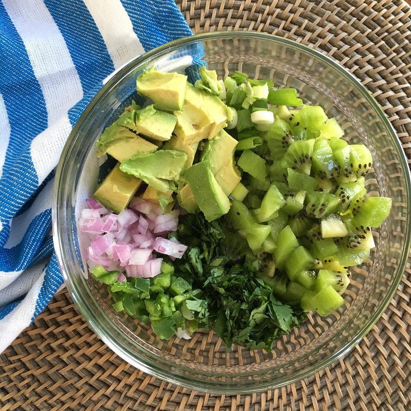 Kiwi and avocado salsa verde