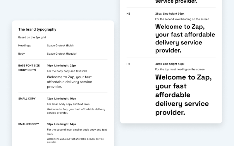 zap delivery app style guide