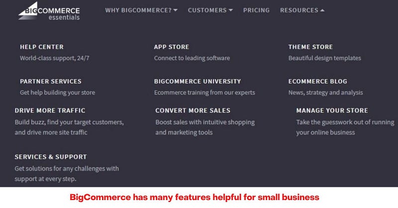 BigCommerce has many features helpful for small business