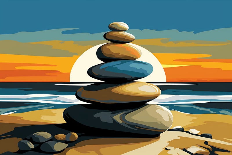 A pile of neatly balanced rocks on a beach