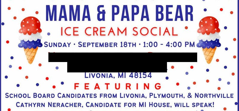 Promotional graphic for a GKBTS PAC “Mama & Papa Bear” event on Sept. 18th, tying them to Moms for Liberty