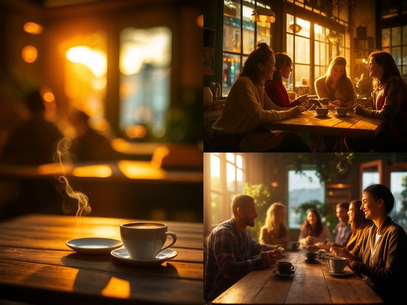 A photo collage with the smell of fresh coffee, the sound of laughter, and the warmth of sunlight