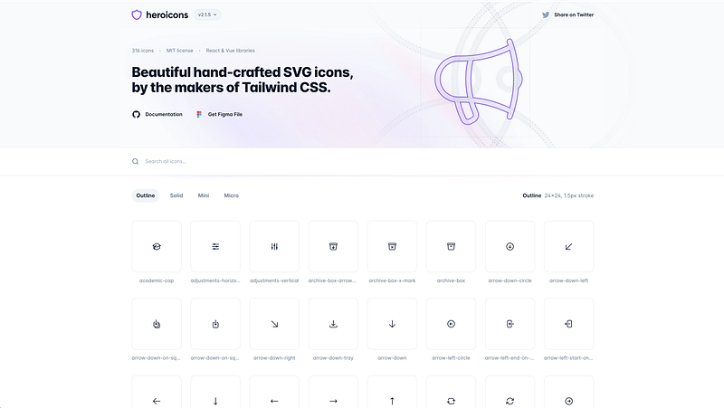 By the Tailwind CSS team. 300+ icons in outline, solid, and mini sizes. Best for Tailwind-based projects.