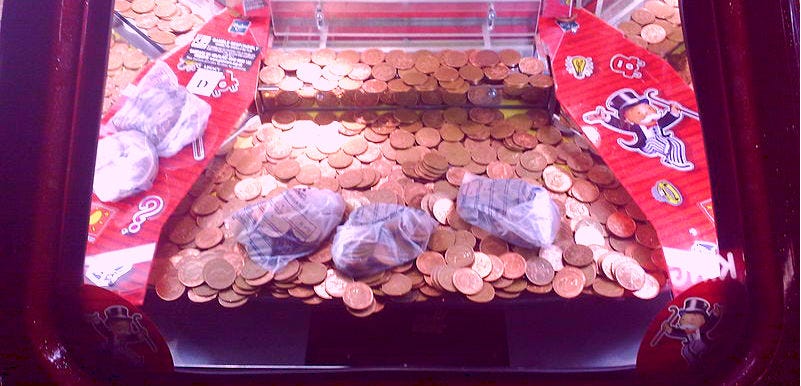 A traditional penny arcade slot machine