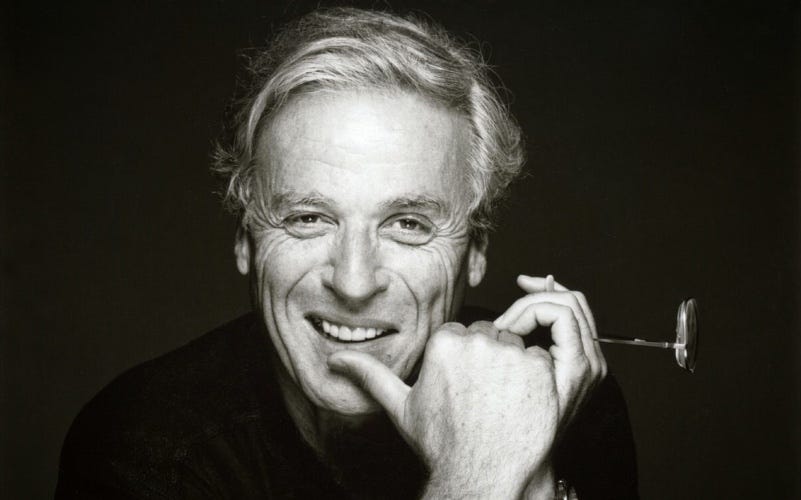A black and white portrait photo of William Goldman