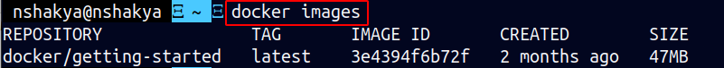 Result of showing the docker images command