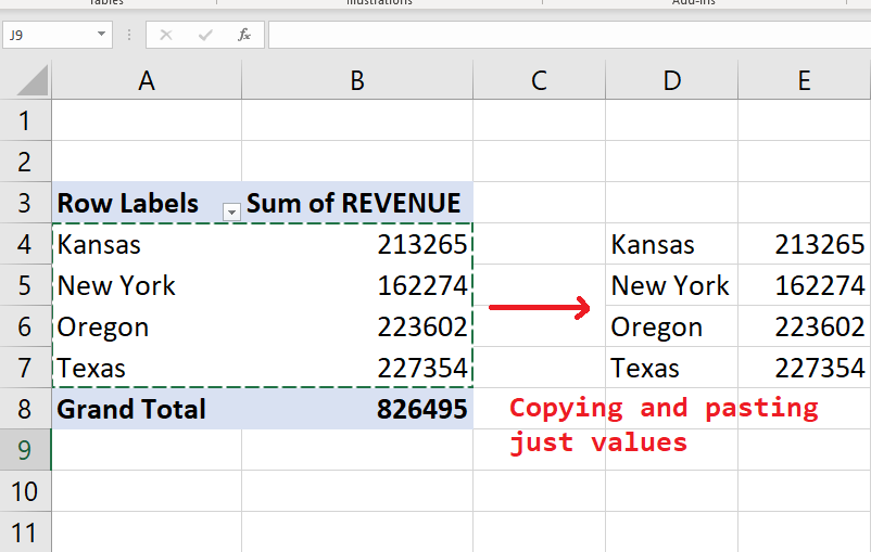 Creating a new simple table from a REGION pivot table to create a map chart in Microsoft Excel 365