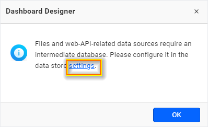 Window to set the intermediate database