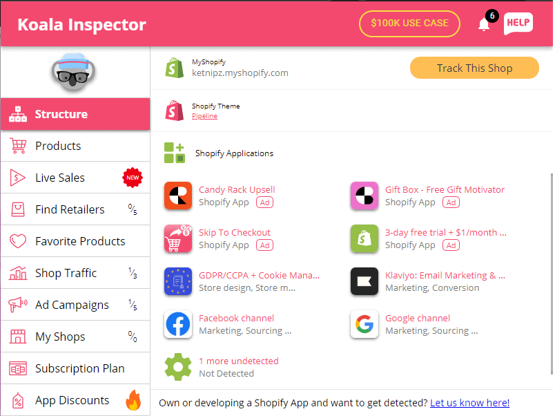 Shopify Theme Detector & Shopify App Detector Screenshot — Koala Inspector