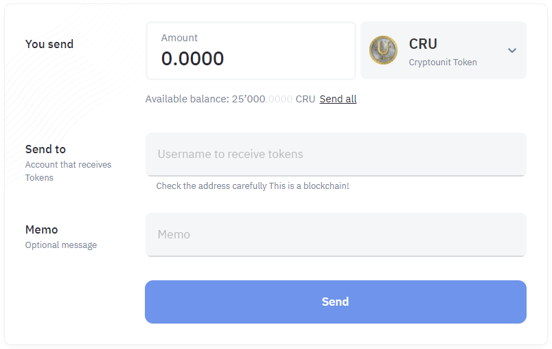 Section Send of Сryptounit wallet