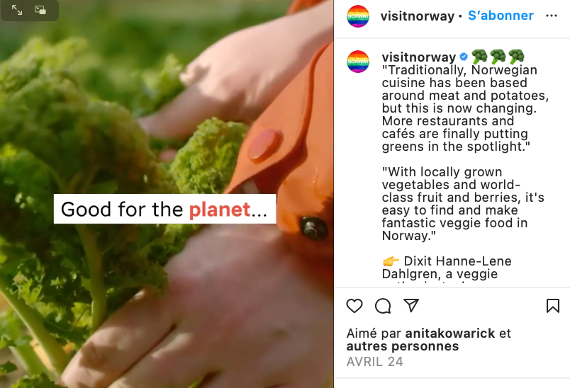capture écran d’une vidéo, l’image représente une main cueillant des légumes dans le jardin. Il est écrit “good for the planet”.