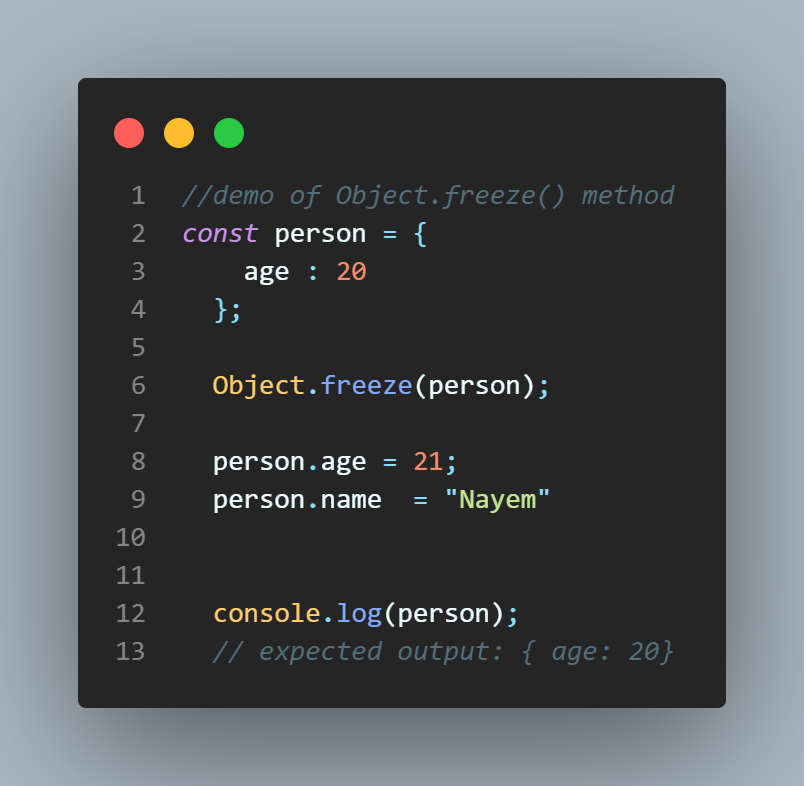 Example for Object.freeze