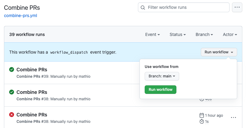 Github action with “Run workflow” button to run it manually